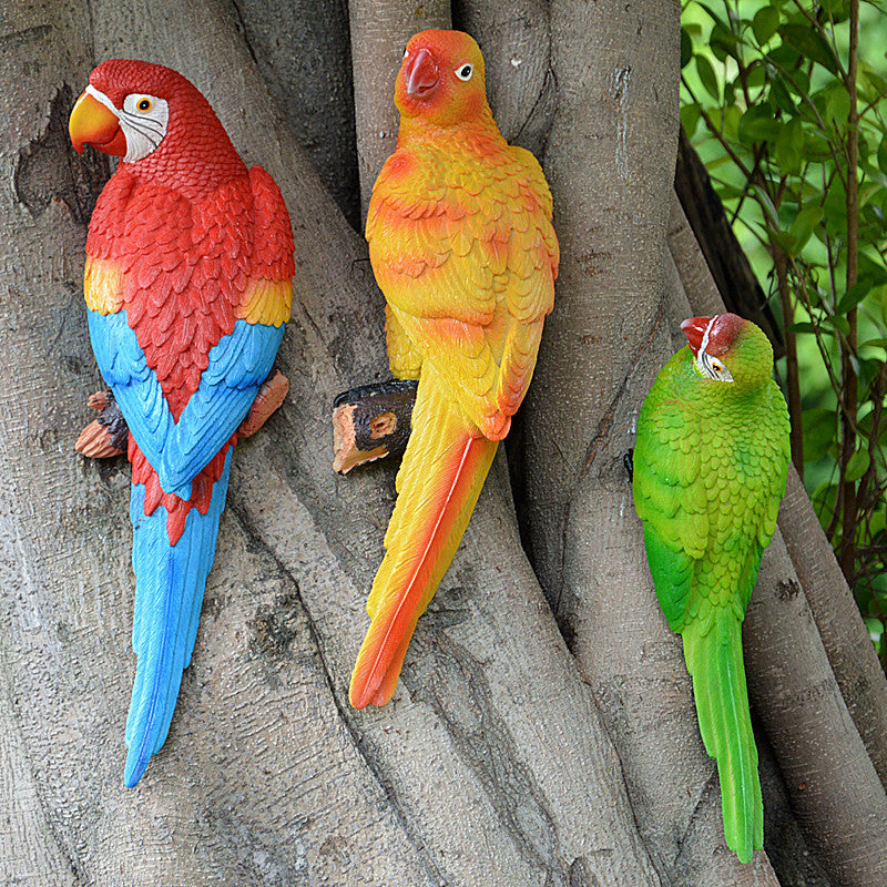 Cross-border supply simulation half-face parrot tree pendant wall decorations wall hanging bird model resin crafts