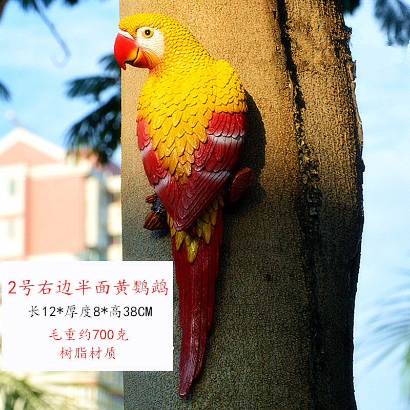 Cross-border supply simulation half-face parrot tree pendant wall decorations wall hanging bird model resin crafts