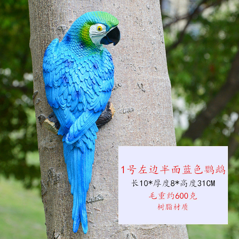 Cross-border supply simulation half-face parrot tree pendant wall decorations wall hanging bird model resin crafts