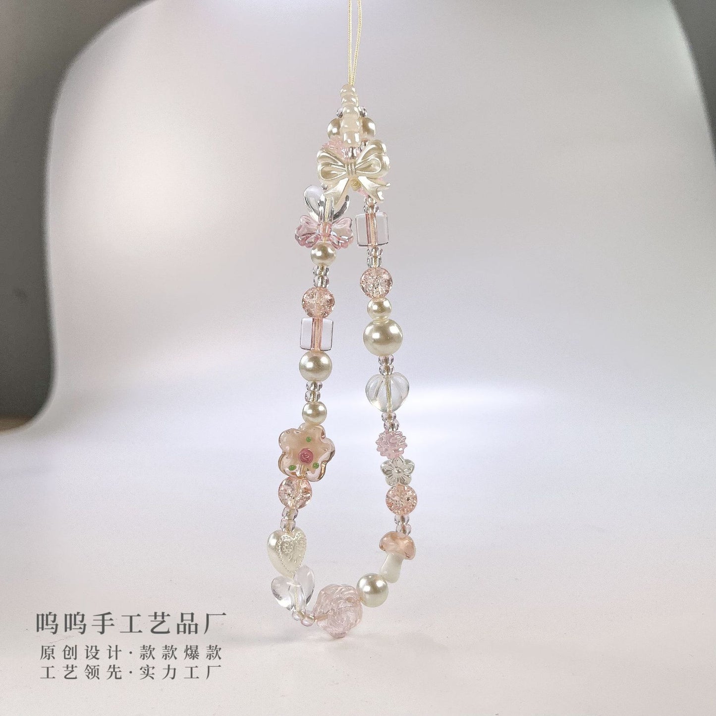 Wuwu original glass flower beaded mobile phone chain DIY handmade beaded mobile phone chain mobile phone case pendant ccd camera