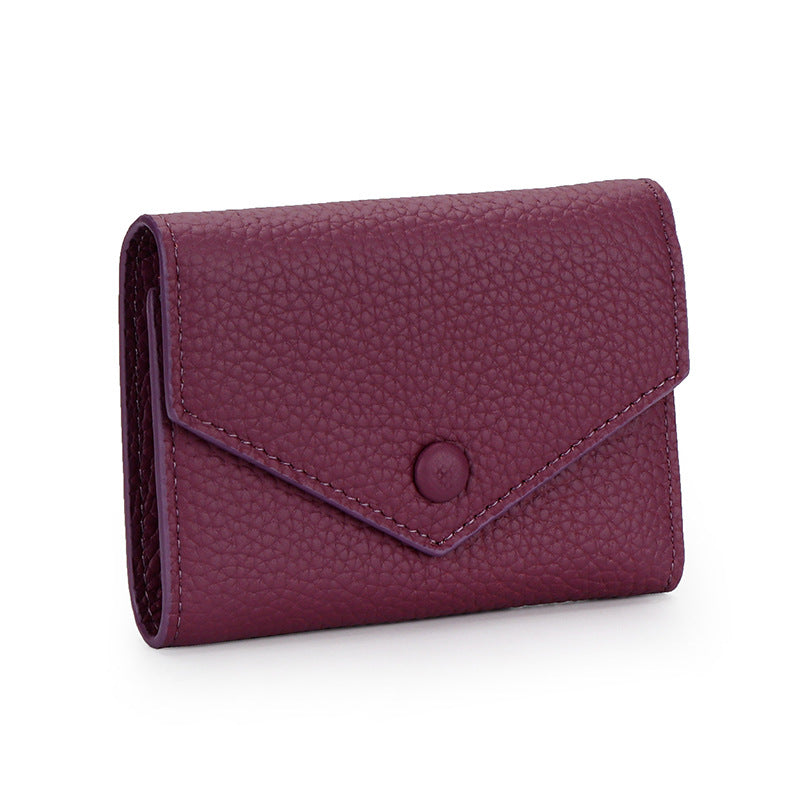 Leather wallet women's short simple folding tri-fold first layer cowhide wallet Japanese and Korean fashion new envelope coin purse