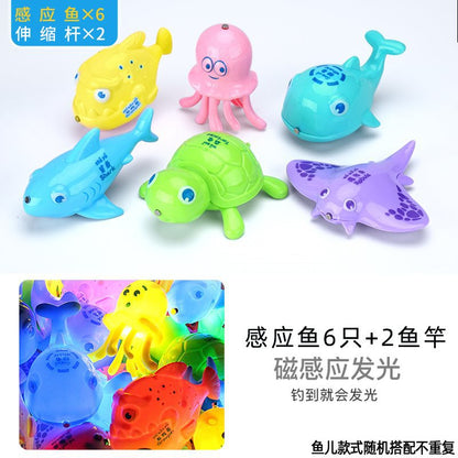 Induction fish children's luminous fishing toy boys and girls baby magnetic fishing pool set 136 years old