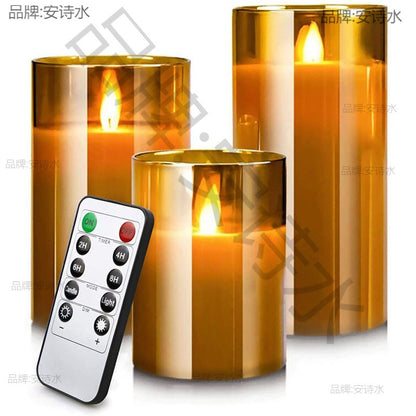 Electroplated glass electronic candle holder European romantic wedding hotel party candle holder decorative ornaments LED simulation wax