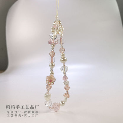 Wuwu original glass flower beaded mobile phone chain DIY handmade beaded mobile phone chain mobile phone case pendant ccd camera