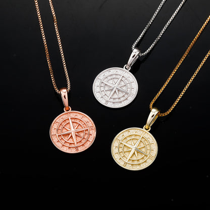 European and American Amazon hot selling 925 silver compass compass hip hop pendant necklace jewelry accessories men and women necklace