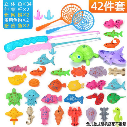 Induction fish children's luminous fishing toy boys and girls baby magnetic fishing pool set 136 years old