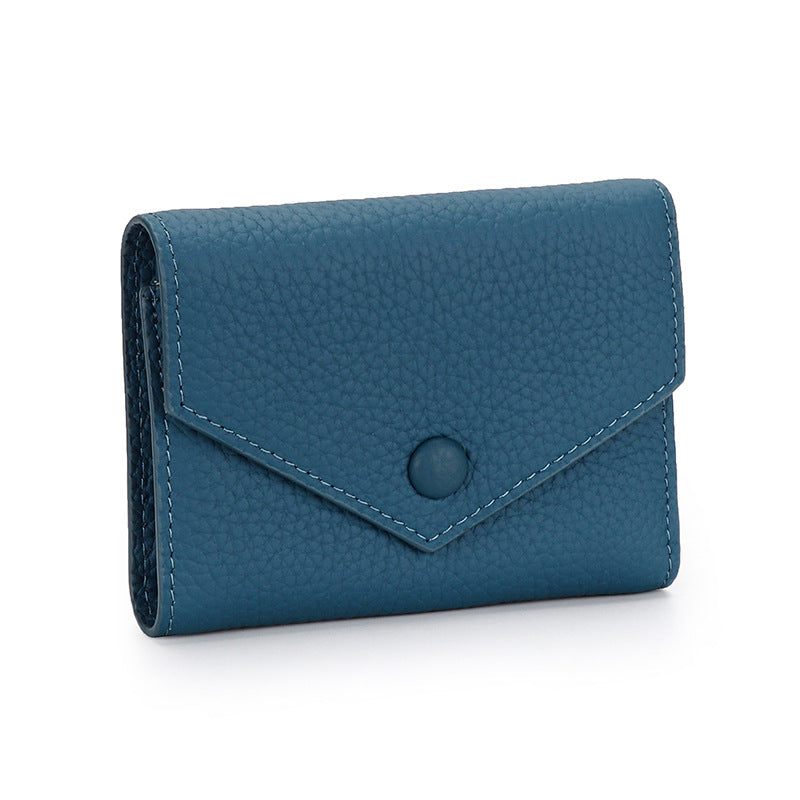 Leather wallet women's short simple folding tri-fold first layer cowhide wallet Japanese and Korean fashion new envelope coin purse