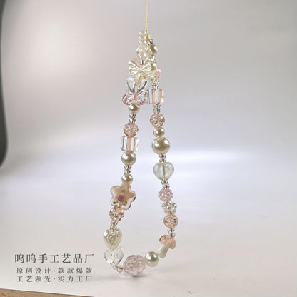 Wuwu original glass flower beaded mobile phone chain DIY handmade beaded mobile phone chain mobile phone case pendant ccd camera