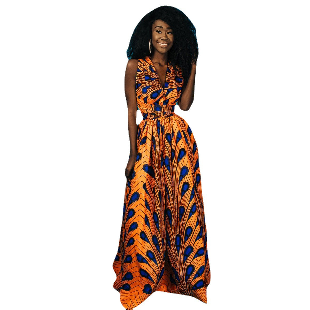 Amazon ebay African women's print DIY multi-wear sexy strappy dress Middle East slit floor-length skirt|