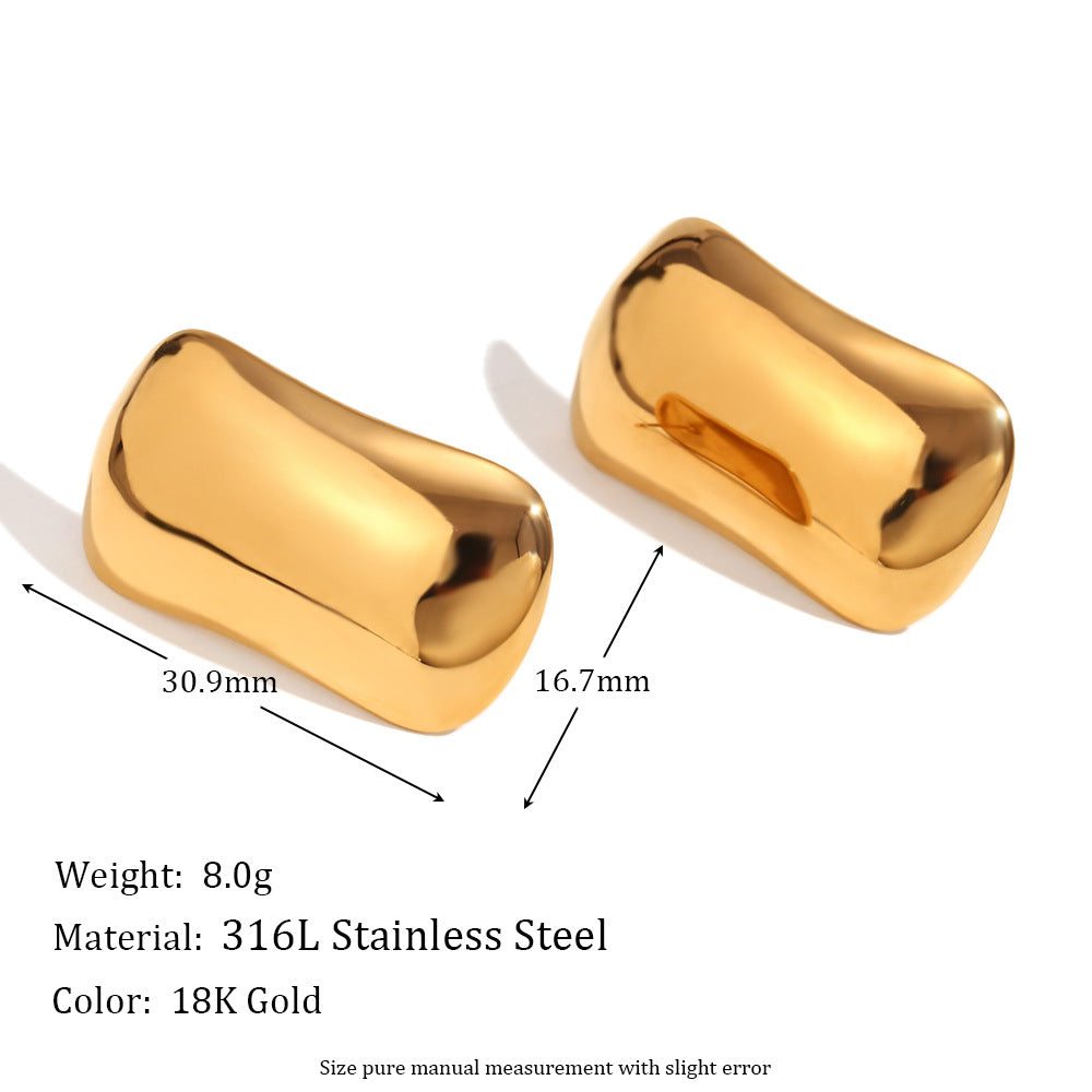 European and American temperament personality niche earring combination stainless steel plated 18K gold casting geometric water ripple frosted earrings