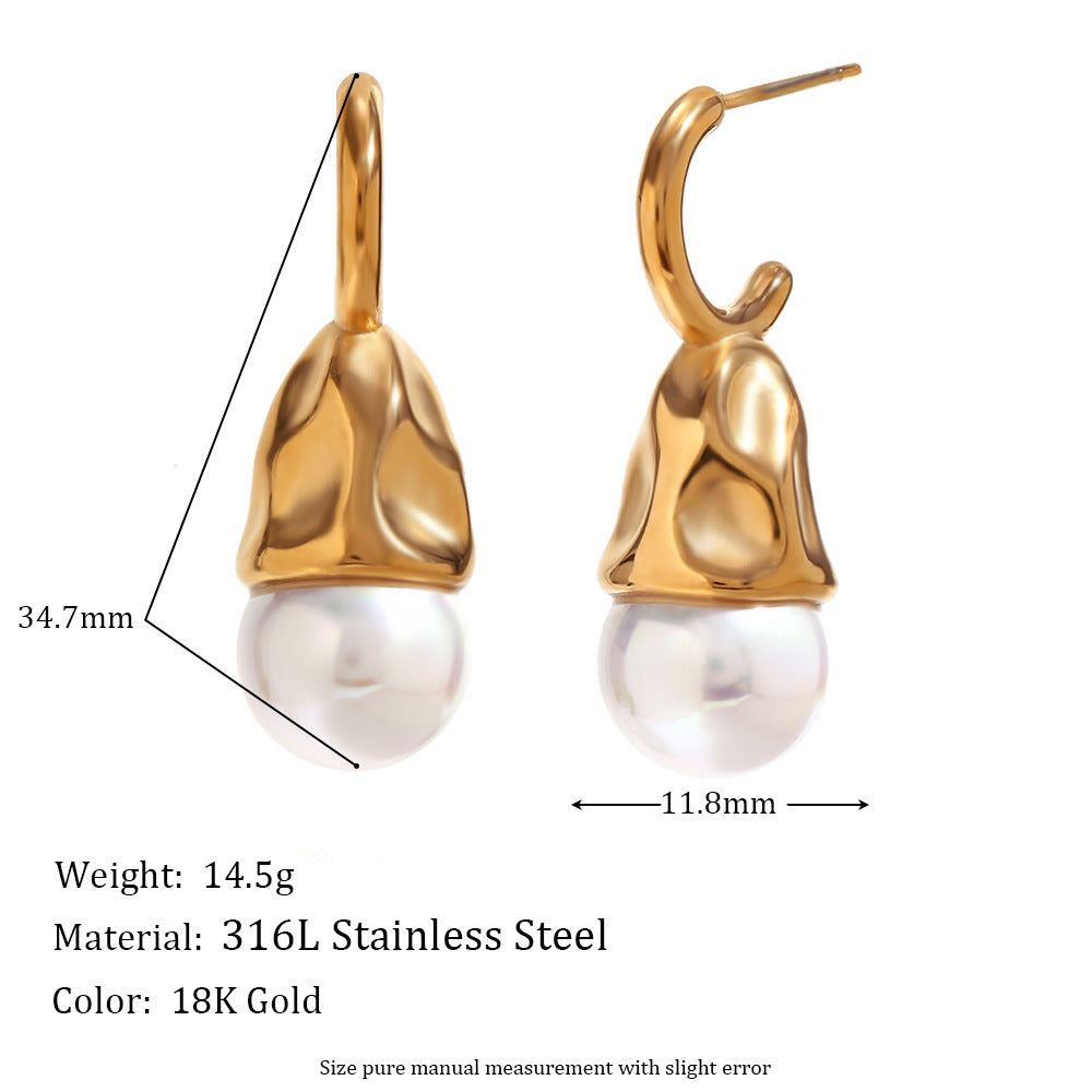 European and American temperament personality niche earring combination stainless steel plated 18K gold casting geometric water ripple frosted earrings