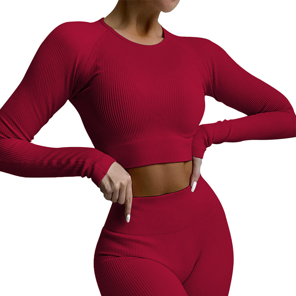 2021 Amazon European and American ins ribbed knitted U-neck square neck vest shorts trousers four-piece yoga suit