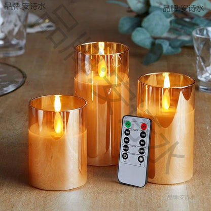 Electroplated glass electronic candle holder European romantic wedding hotel party candle holder decorative ornaments LED simulation wax