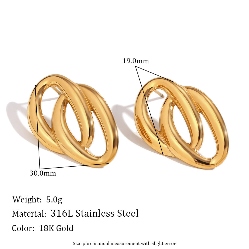 European and American temperament personality niche earring combination stainless steel plated 18K gold casting geometric water ripple frosted earrings