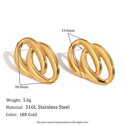 European and American temperament personality niche earring combination stainless steel plated 18K gold casting geometric water ripple frosted earrings