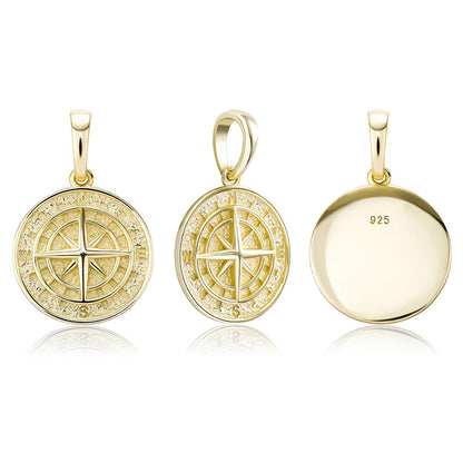 European and American Amazon hot selling 925 silver compass compass hip hop pendant necklace jewelry accessories men and women necklace