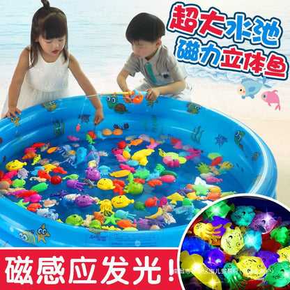 Induction fish children's luminous fishing toy boys and girls baby magnetic fishing pool set 136 years old