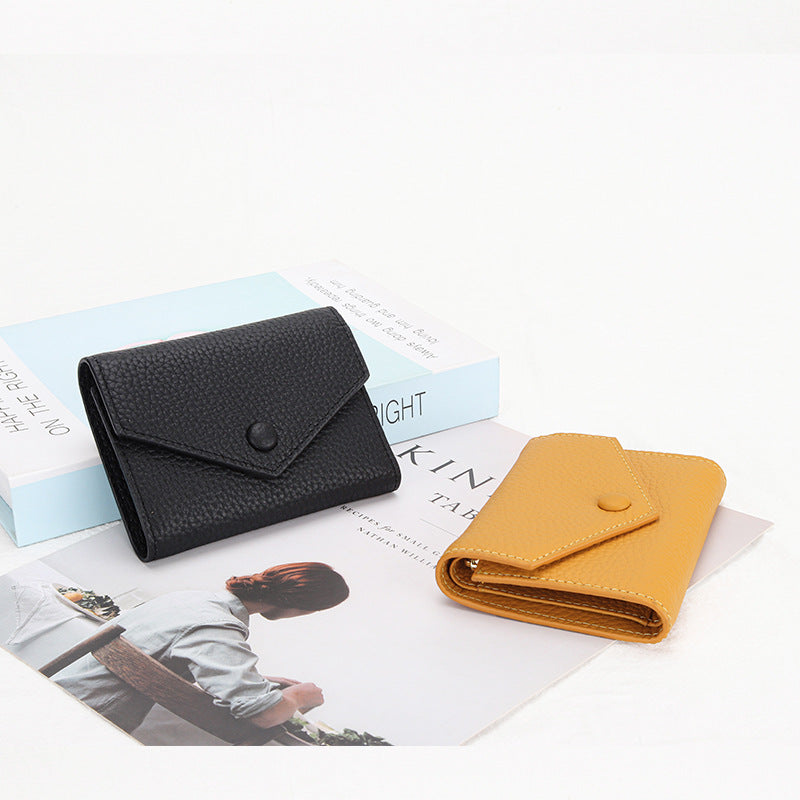 Leather wallet women's short simple folding tri-fold first layer cowhide wallet Japanese and Korean fashion new envelope coin purse