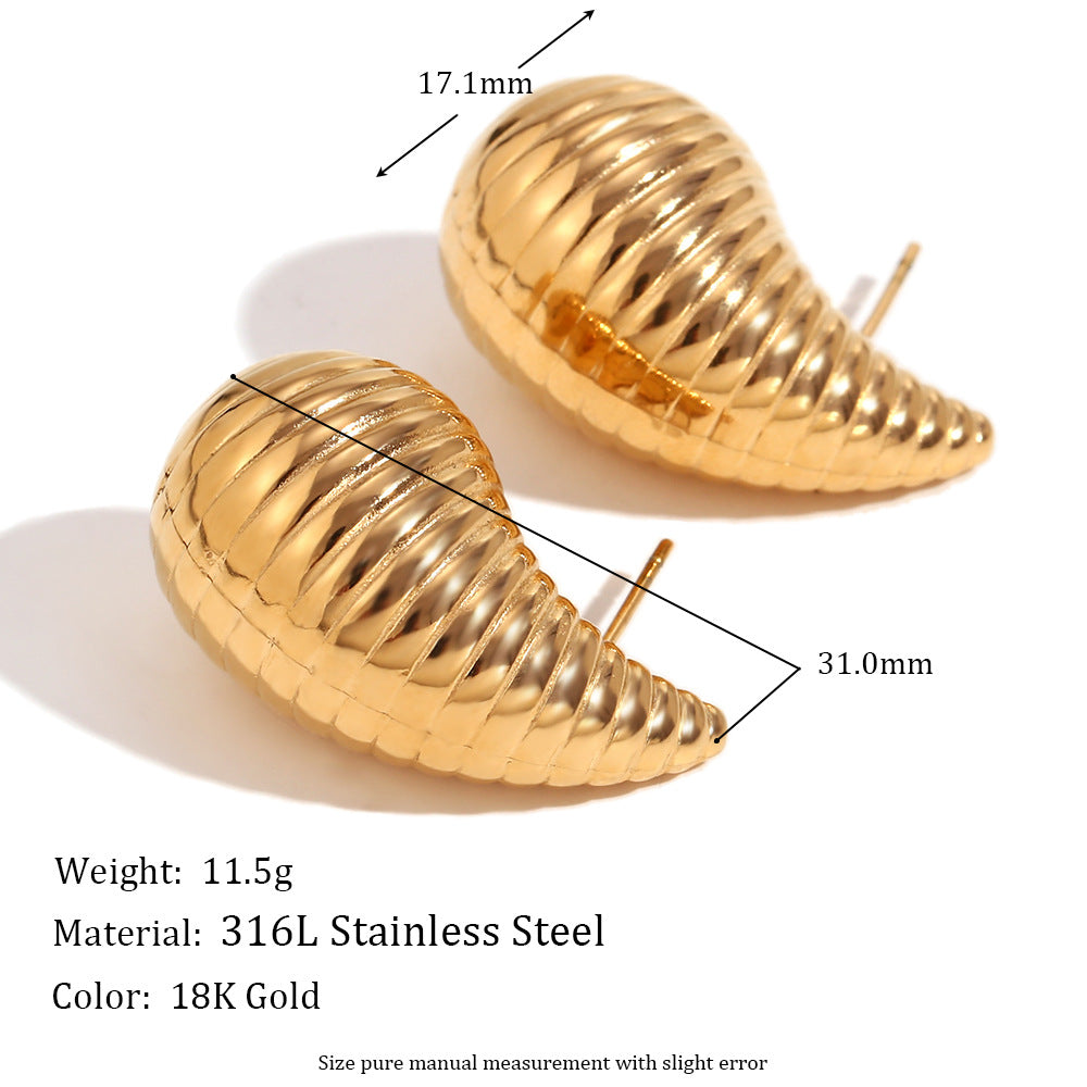 European and American temperament personality niche earring combination stainless steel plated 18K gold casting geometric water ripple frosted earrings